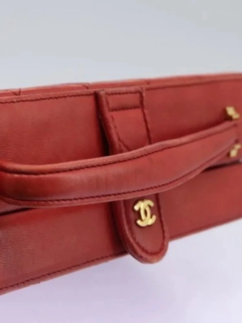 CHANEL Matelasse Hand Bag Lamb Skin 2way Red CC Auth 115600V